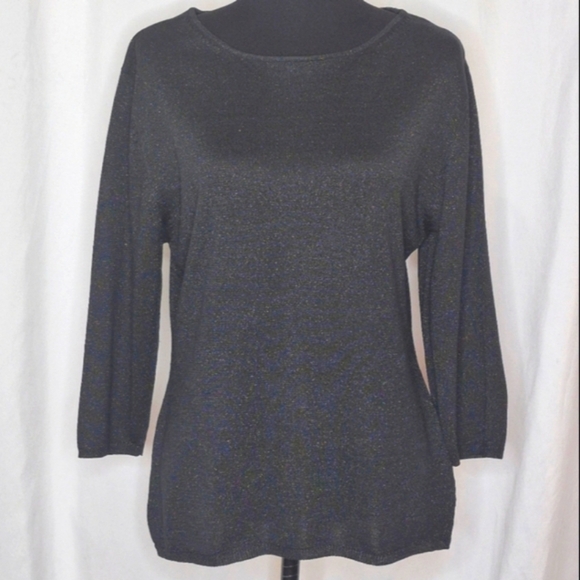 Carole Little Vintage Silk Blend Black Shimmer 3/4 Sleeve Top - Size XL - Picture 1 of 9